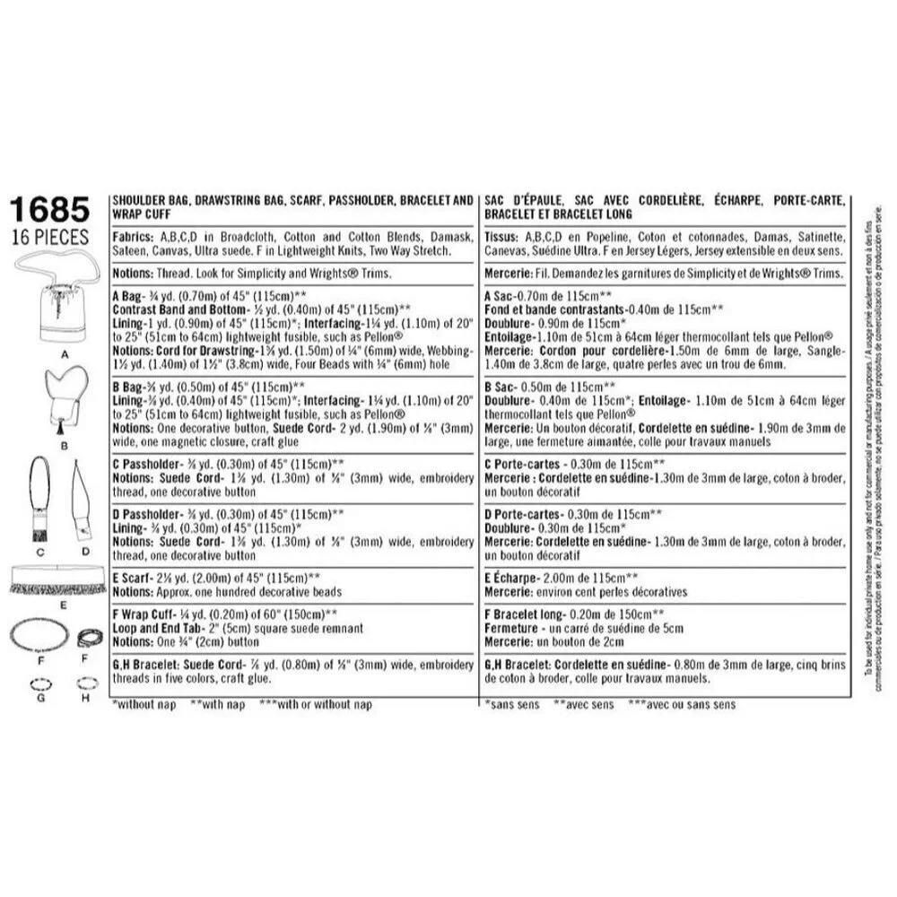 Simplicity Sewing Pattern‎ 1685 Bags Scarf Passholder Bracelet Wrap Cuff
